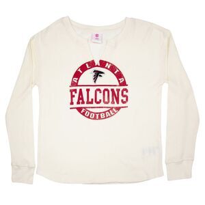 NFL Atlanta Falcons Girls Waffle Knit Long Sleeve Graphic T-Shirt Ivory, Large